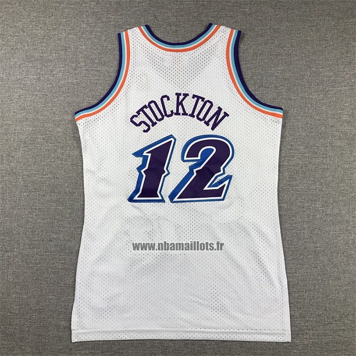 Maillot Enfant Utah Jazz John Stockton NO 12 Hardwood Classics Throwback 1996-97 Blanc